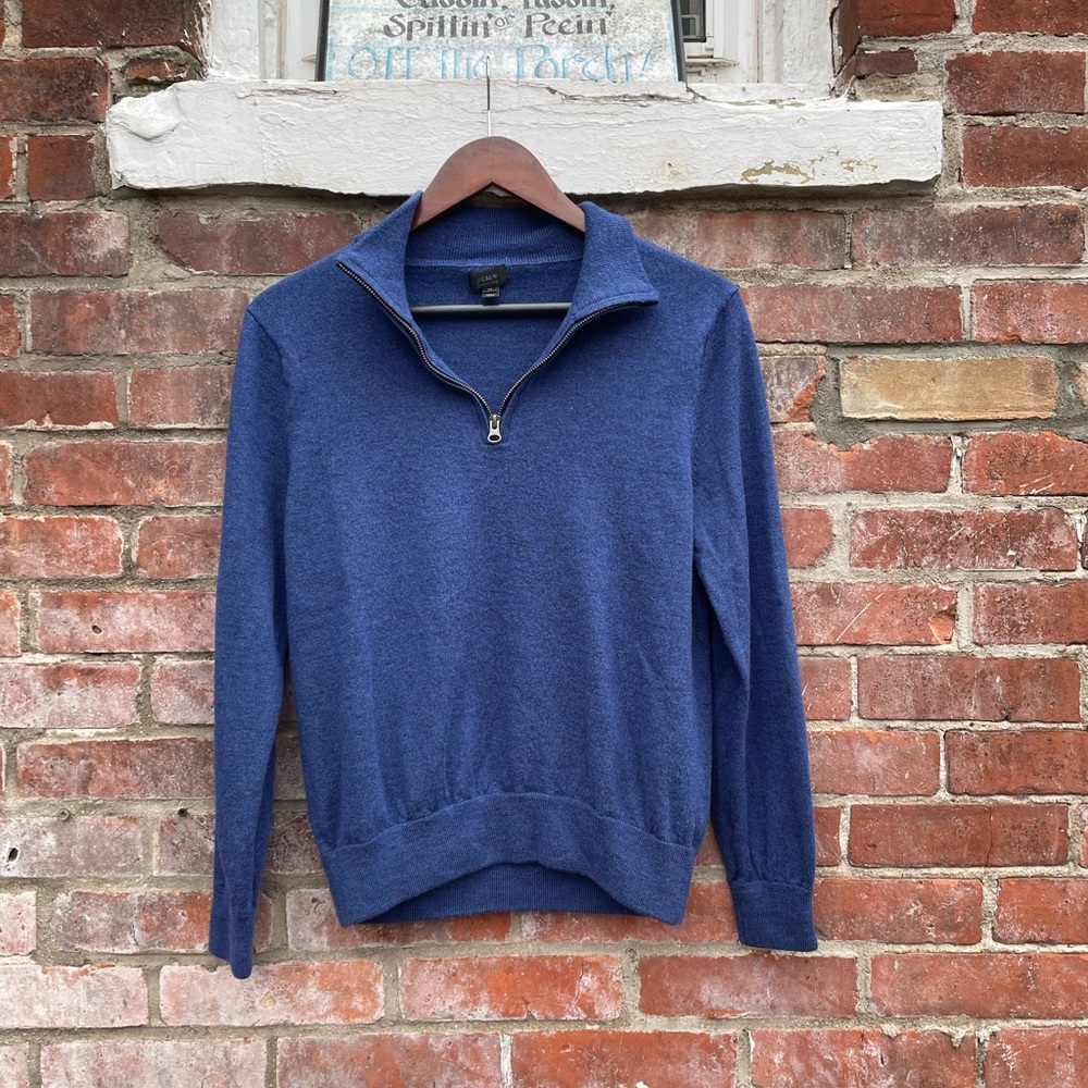 J. Crew Merino Wool Quarter Zip Sweater Blue Size Medium
